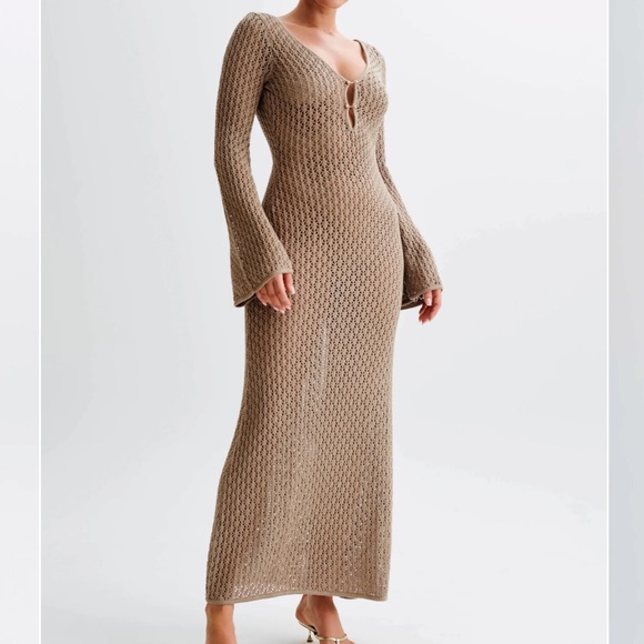 NWT Crochet Maxi Dress - Taupe Brown - Picture 3 of 16